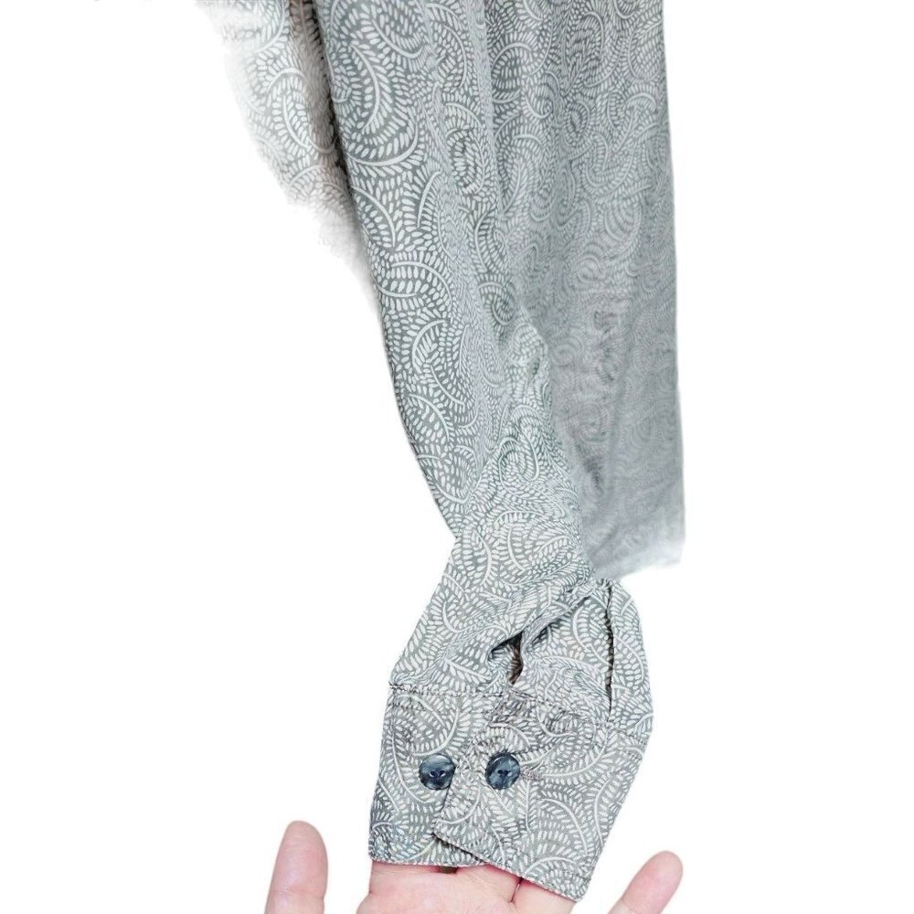 Vintage Whistle gray & white silk button down long sleeve western blouse size S - Picture 7 of 10